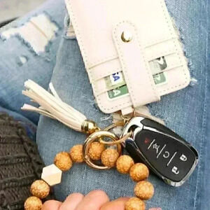 Leopard Beaded Key Ring Wallet Bracelet